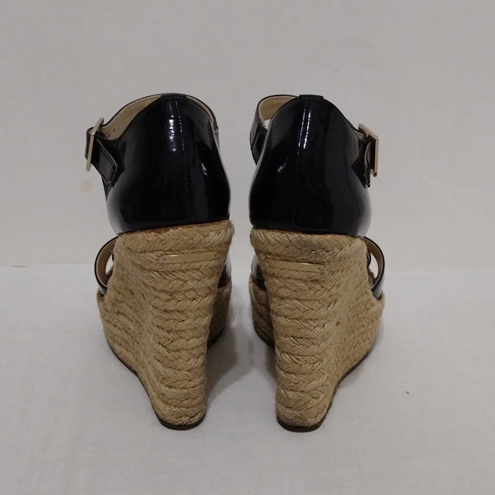 Jimmy Choo Designer Paisley Patent Leather Wedge Sandals Ankle Strap US 6 Chic